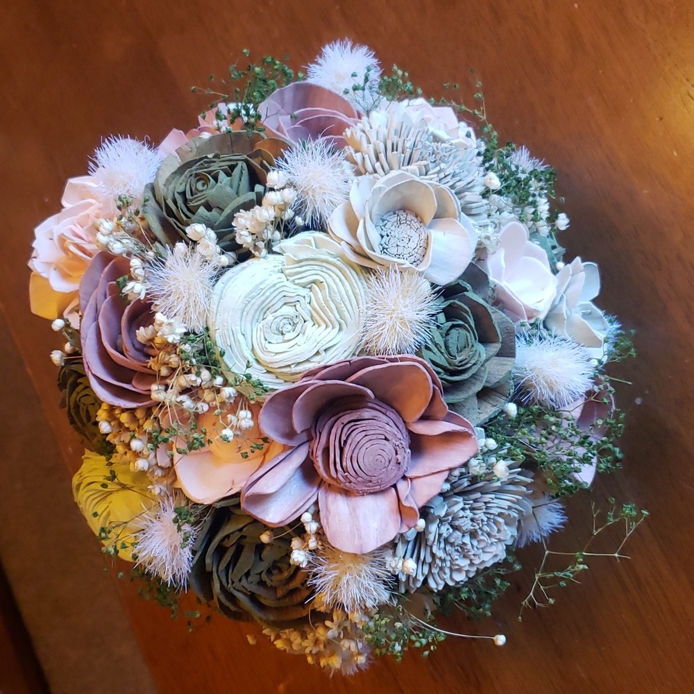 Sola Wood Flower Wedding Bouquet.  Never used.  Brand New! Beautiful.